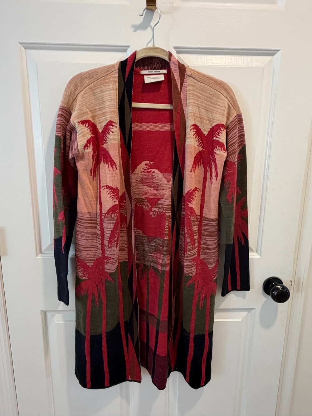 Scotch & Soda Red Multicolor Palm Tree Open-Front Cardigan